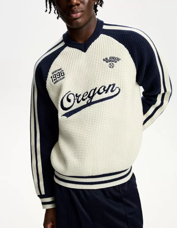 Retro sporty print textured sweater Retro sporty print textured sweater