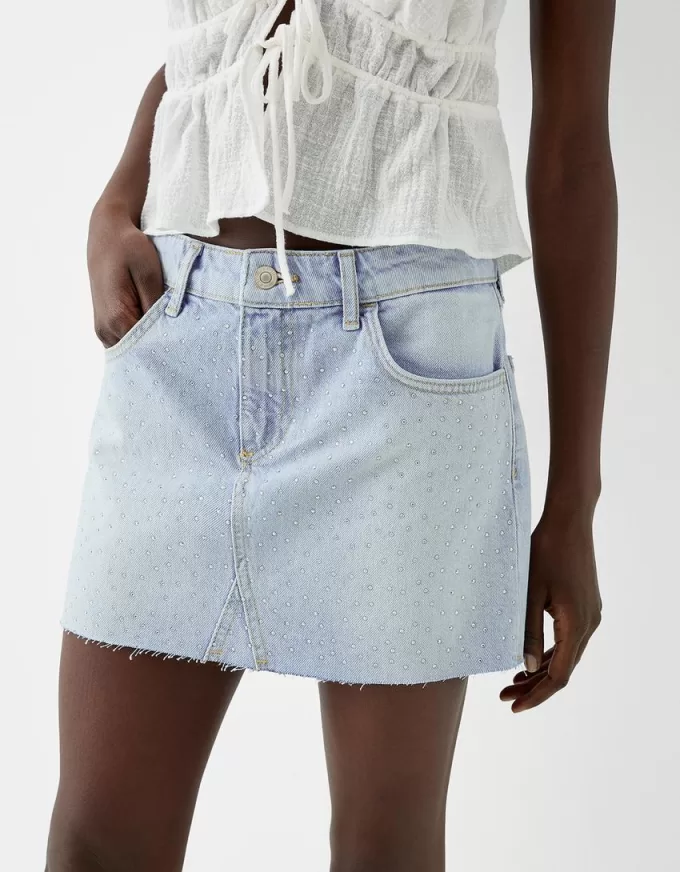 Rhinestone denim mini skirt Rhinestone denim mini skirt