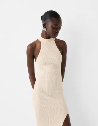 Ribbed halter midi dress