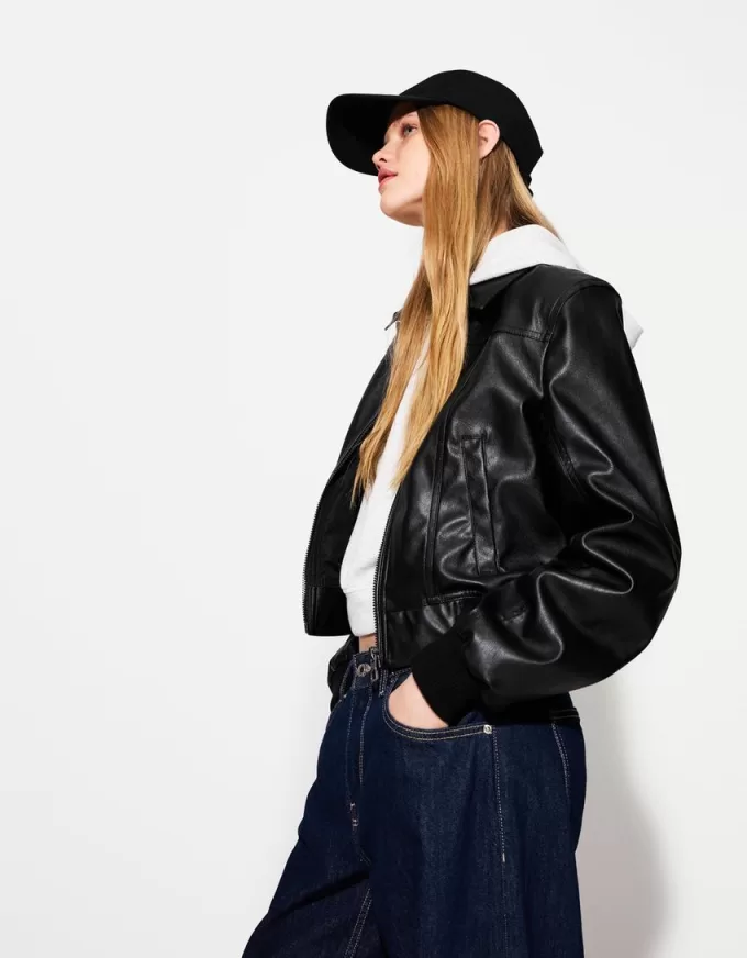 Ribbed leather effect jacket