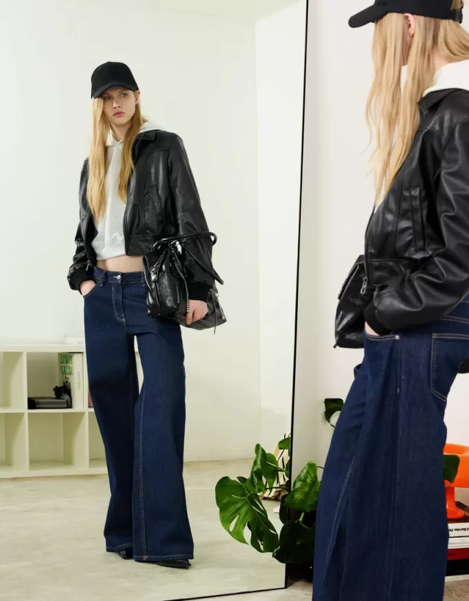 Ribbed leather effect jacket