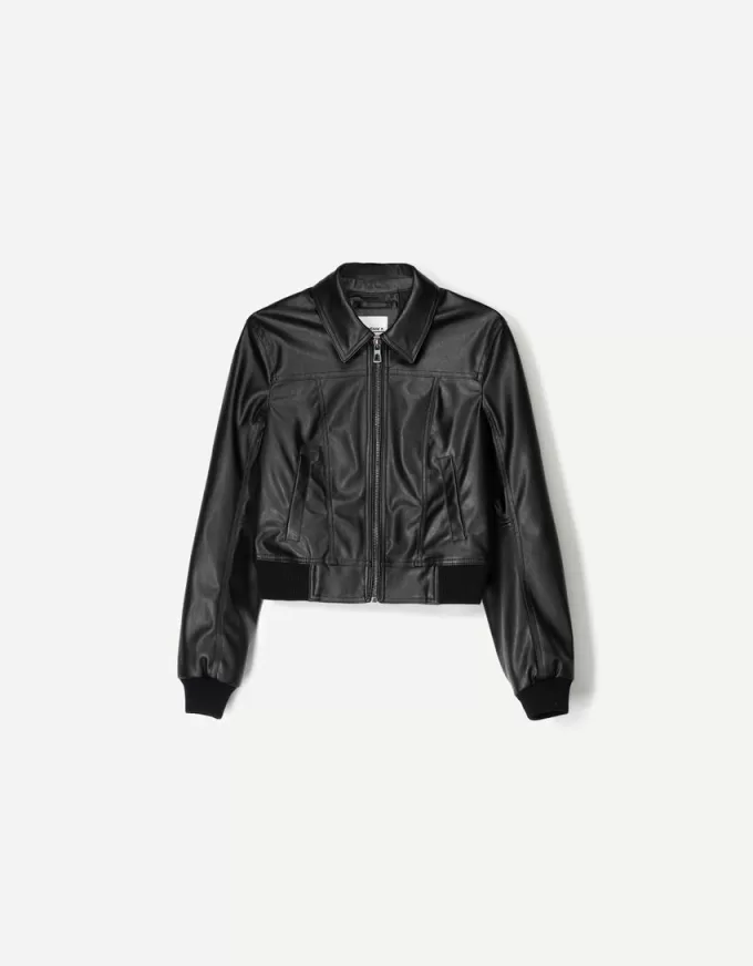 Ribbed leather effect jacket