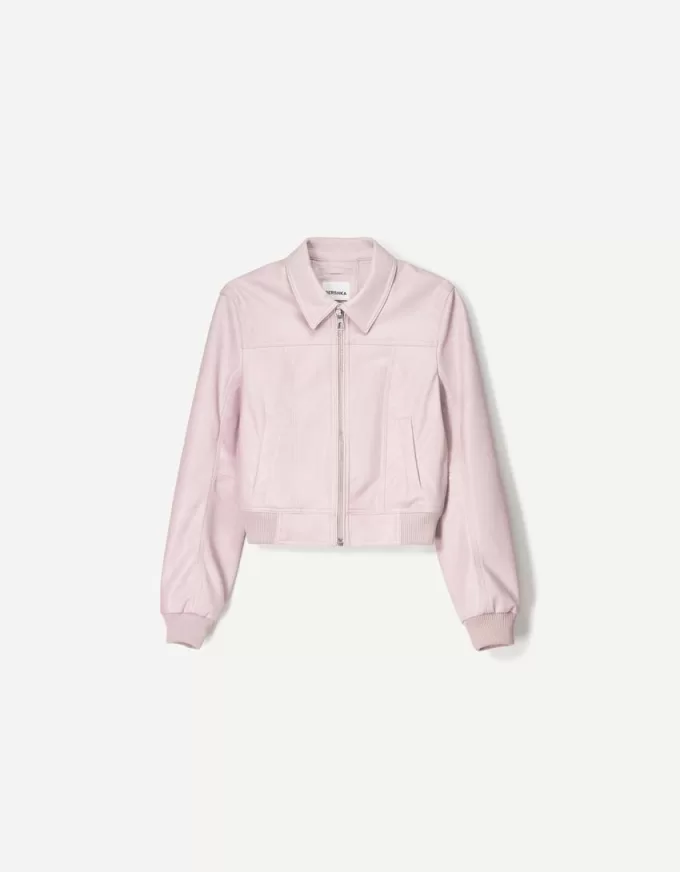 Ribbed leather effect jacket