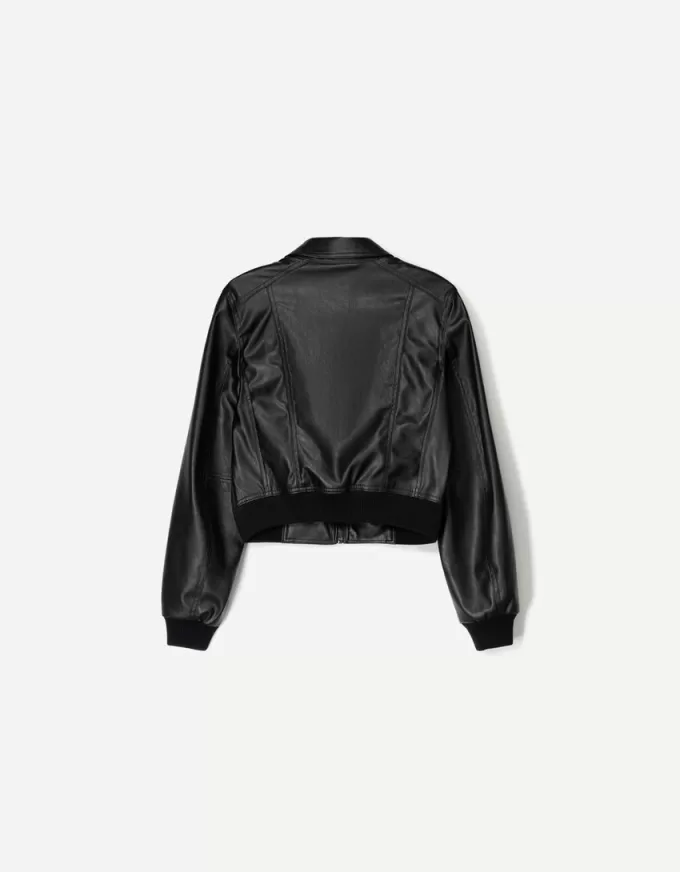 Ribbed leather effect jacket