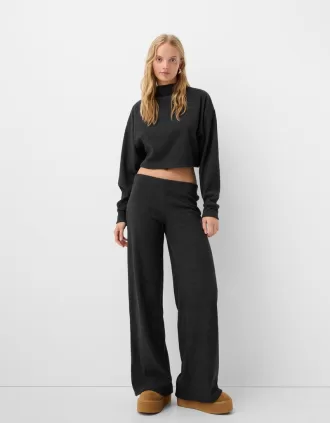 Ribbed soft touch wide-leg pants