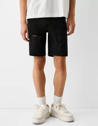 Ripped denim Bermuda shorts