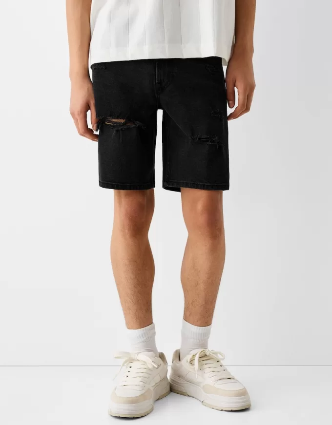 Ripped denim Bermuda shorts Ripped denim Bermuda shorts