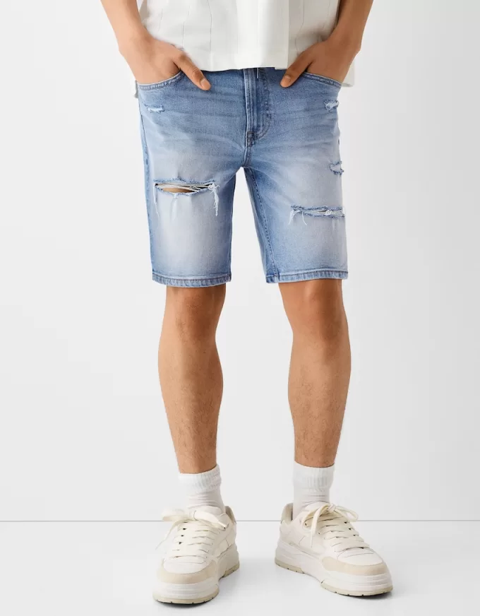 Ripped denim Bermuda shorts Ripped denim Bermuda shorts