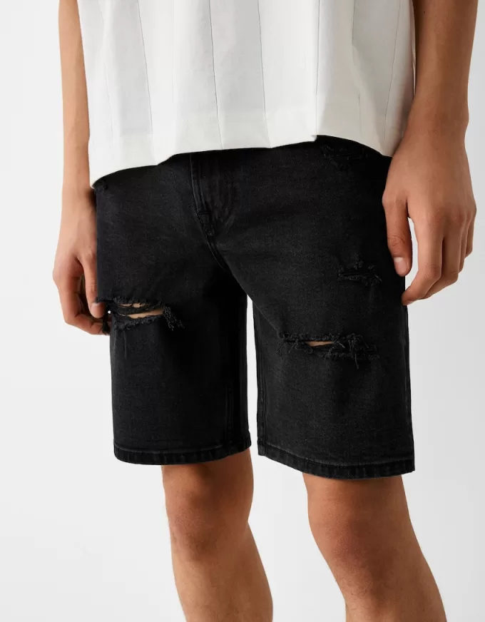 Ripped denim Bermuda shorts Ripped denim Bermuda shorts