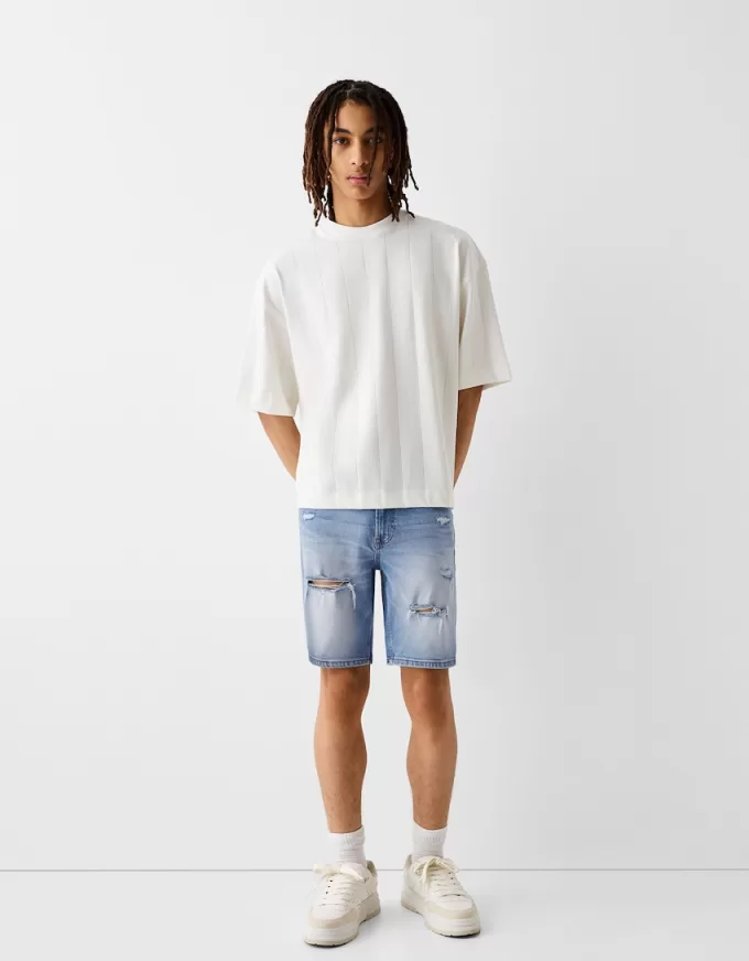 Ripped denim Bermuda shorts Ripped denim Bermuda shorts