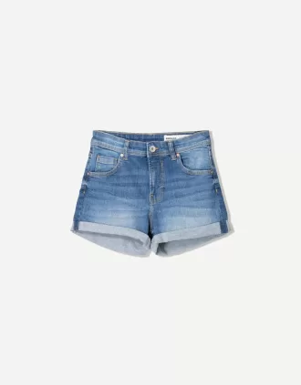 Roll-up denim shorts