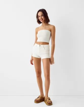 Roll-up denim shorts