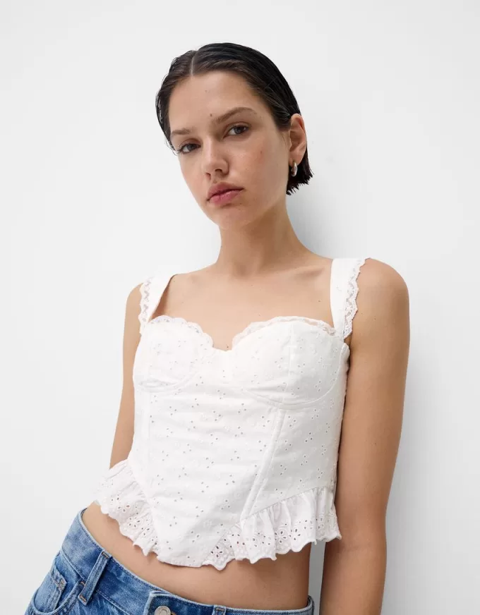 Ruffled top with Swiss embroidery Ruffled top with Swiss embroidery