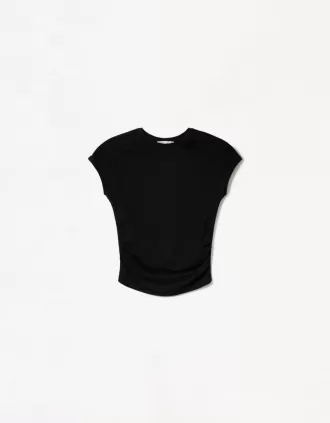 Short sleeve T-shirt with side gathering