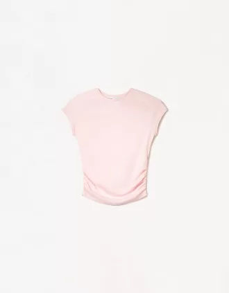 Short sleeve T-shirt with side gathering