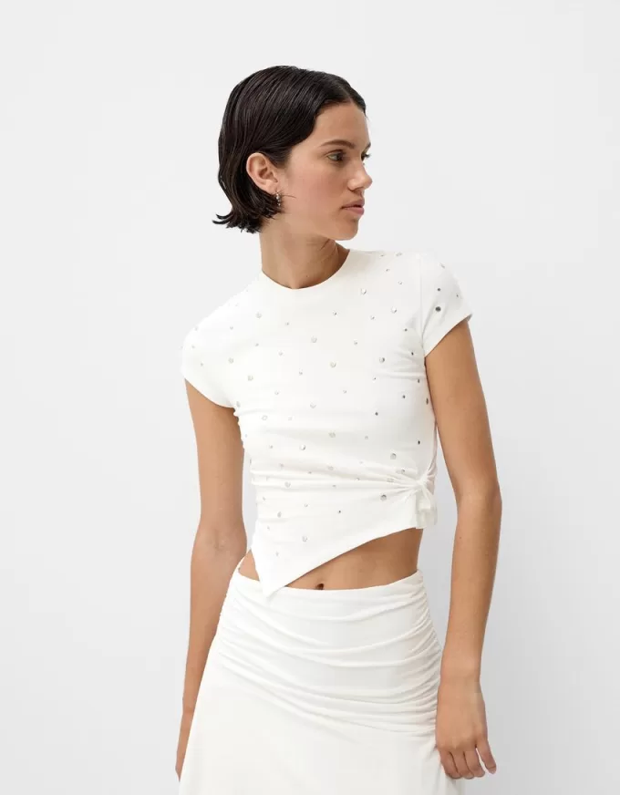 Short sleeve asymmetric T-shirt with studs Short sleeve asymmetric T-shirt with studs