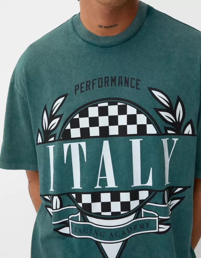 Short sleeve faded-effect T-shirt with a print Short sleeve faded-effect T-shirt with a print