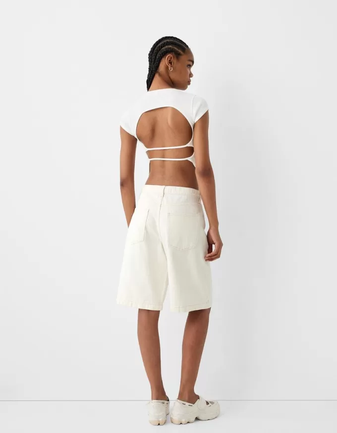 Short sleeve print T-shirt with back straps Short sleeve print T-shirt with back straps