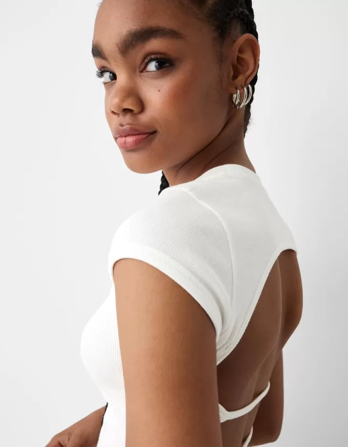 Short sleeve print T-shirt with back straps Short sleeve print T-shirt with back straps