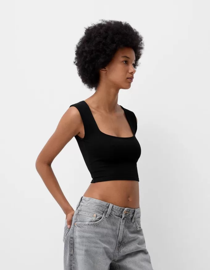 Sleeveless T-shirt with square neckline Sleeveless T-shirt with square neckline