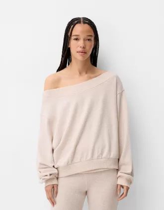 Soft touch asymmetric neck sweater