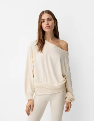 Soft touch asymmetric neck sweater
