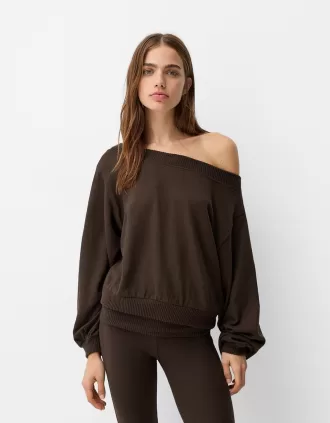 Soft touch asymmetric neck sweater