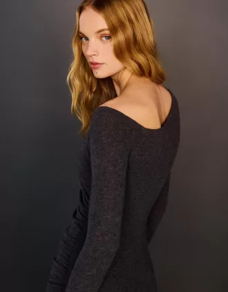 Soft touch mini dress with an asymmetric neckline