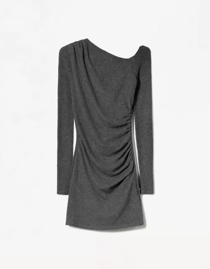 Soft touch mini dress with an asymmetric neckline