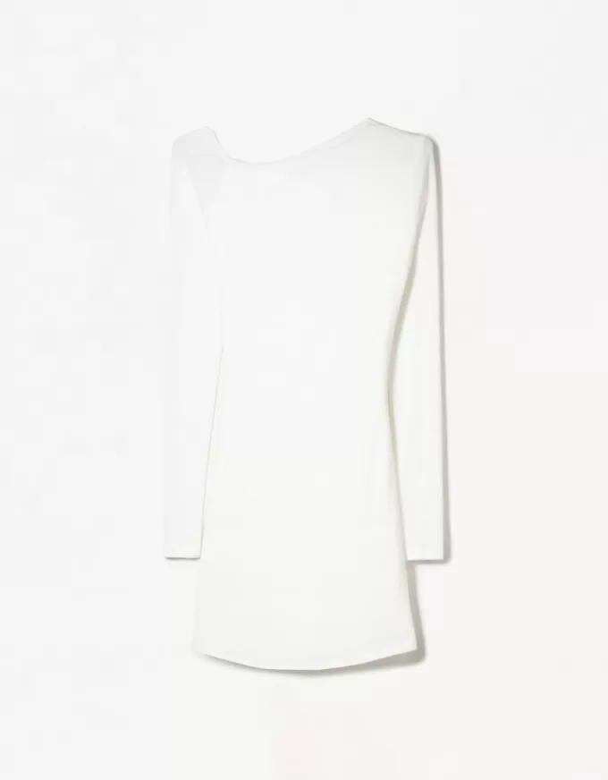 Soft touch mini dress with an asymmetric neckline