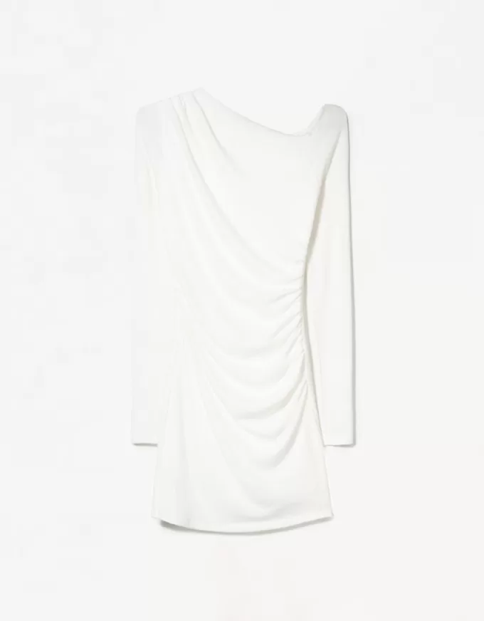 Soft touch mini dress with an asymmetric neckline