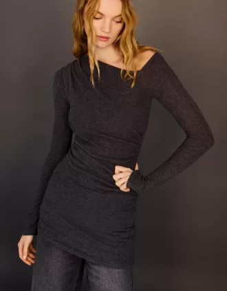 Soft touch mini dress with an asymmetric neckline