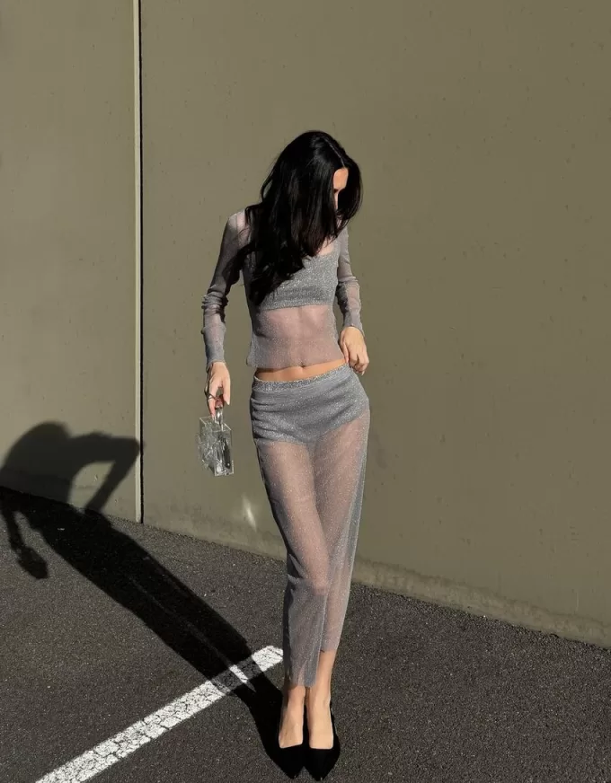 Sparkly mesh midi skirt