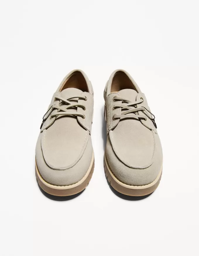 Split leather deck shoes with keyring detail Split leather deck shoes with keyring detail
