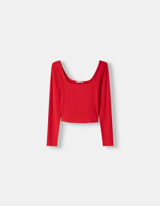 Square neckline long sleeve T-shirt Square neckline long sleeve T-shirt