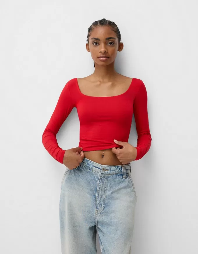 Square neckline long sleeve T-shirt Square neckline long sleeve T-shirt