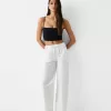 Straight fit cotton pants with ribbed waist Straight fit cotton pants with ribbed waist
