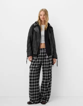 Straight fit plaid pants