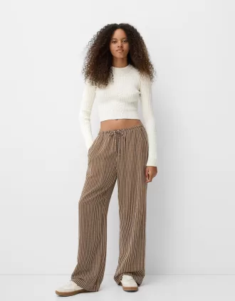 Straight-fit striped pants with elastic waist