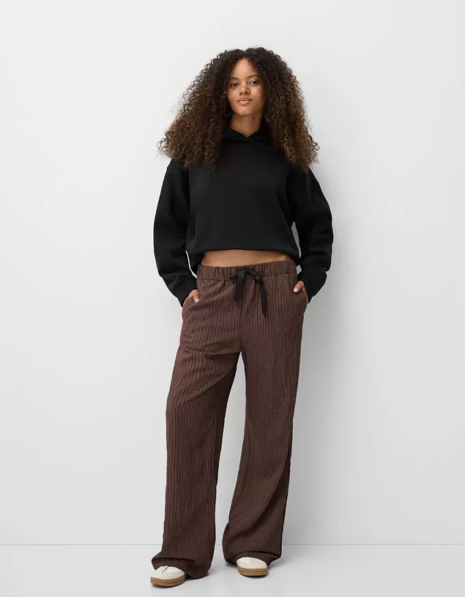 Straight-fit striped pants with elastic waist Straight-fit striped pants with elastic waist