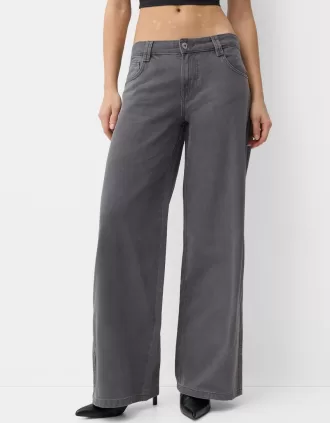 Straight fit twill printed pants