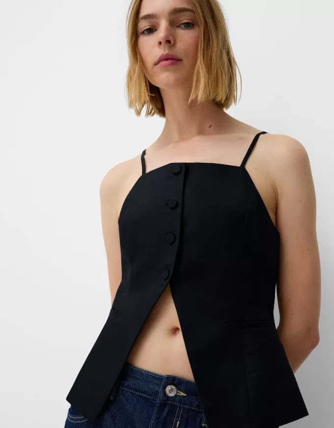 Strappy linen blend vest Strappy linen blend vest