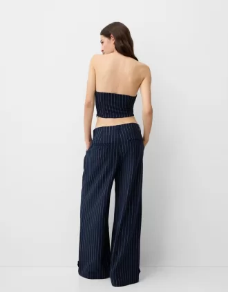 Striped metallic thread bandeau top with sweetheart neckline