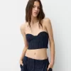 Striped metallic thread bandeau top with sweetheart neckline Striped metallic thread bandeau top with sweetheart neckline