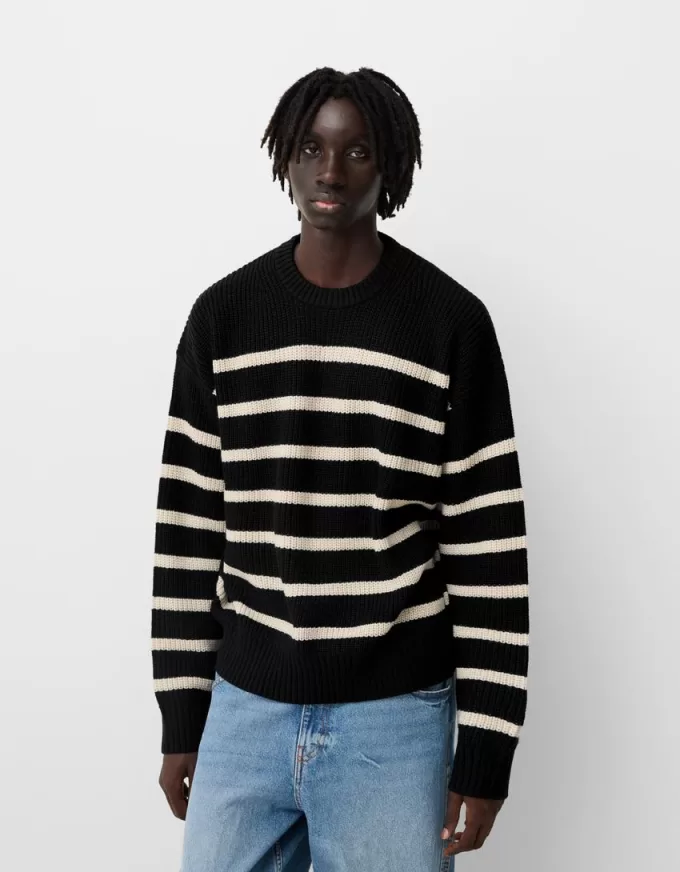 Striped purl knit sweater Striped purl knit sweater