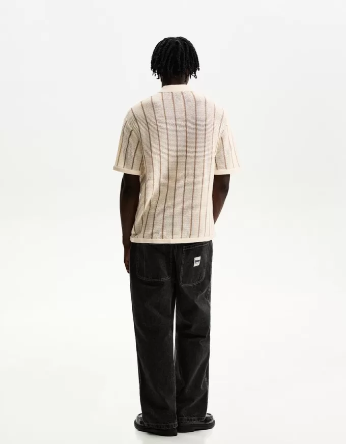 Striped textured short sleeve shirt