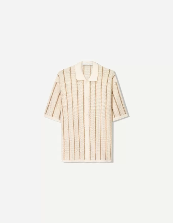 Striped textured short sleeve shirt