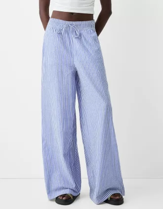 Striped wide-leg creased-effect pants