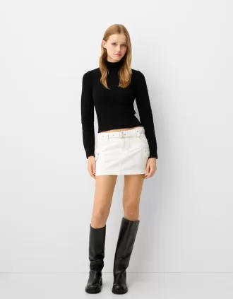 Studded cargo mini skirt with belt