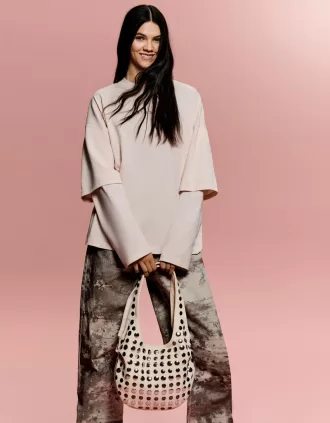 Studded faux suede bag